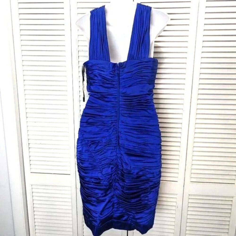 SOLDCalvin Klein Bodycon Wiggle Dress Sz 10 Royal Blue Satin NWT Ruched - Picture 5 of 13